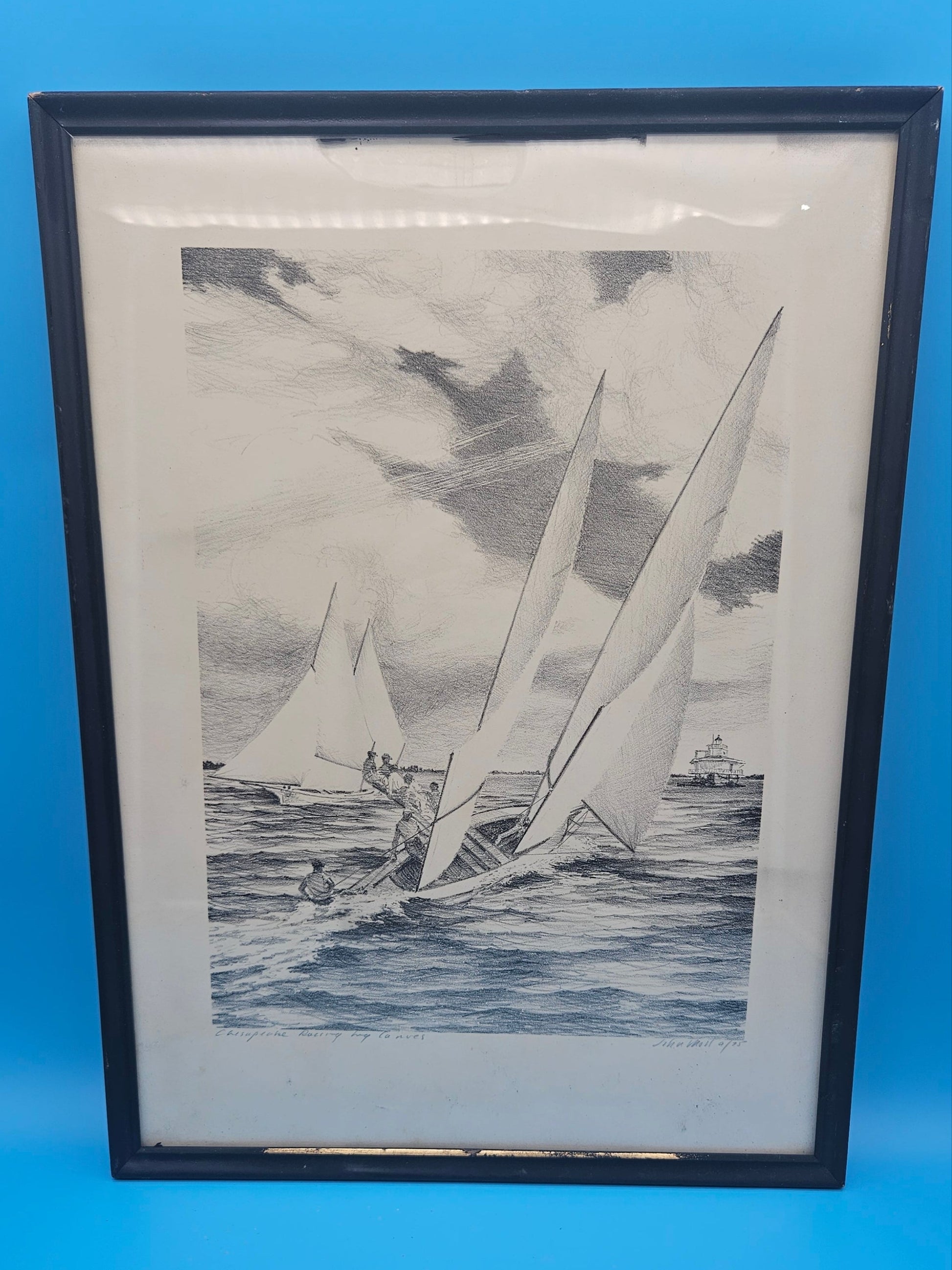 Framed Lithograph Print - Midcentury Nautical Artwork by John Moll 18.5x13.5 – Wall Art