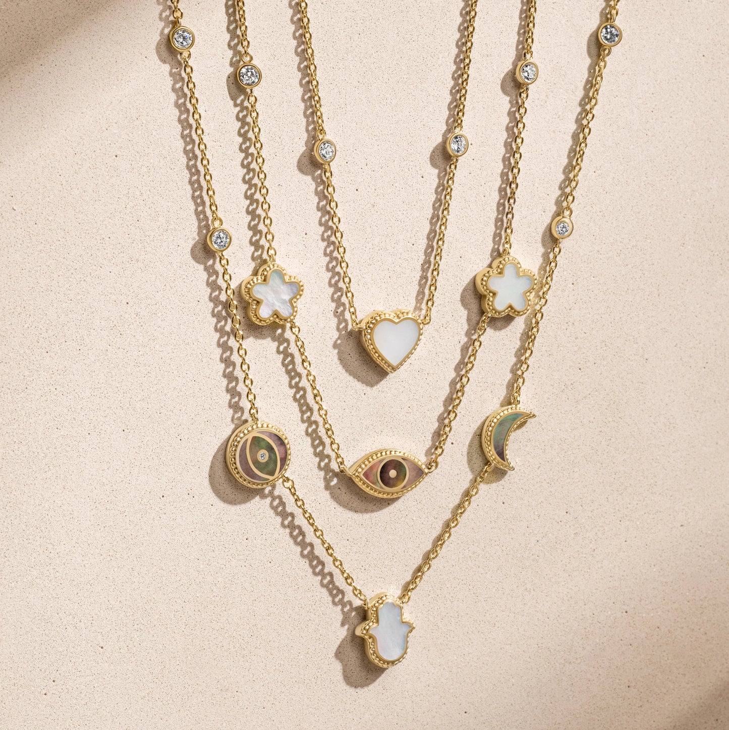 Spirit’s Transformation Multi-Symbol Mother of Pearl Layered Necklace – Necklaces - Womens