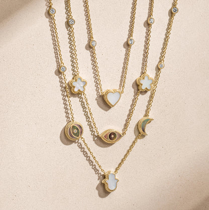 Spirit’s Transformation Multi-Symbol Mother of Pearl Layered Necklace – Necklaces - Womens