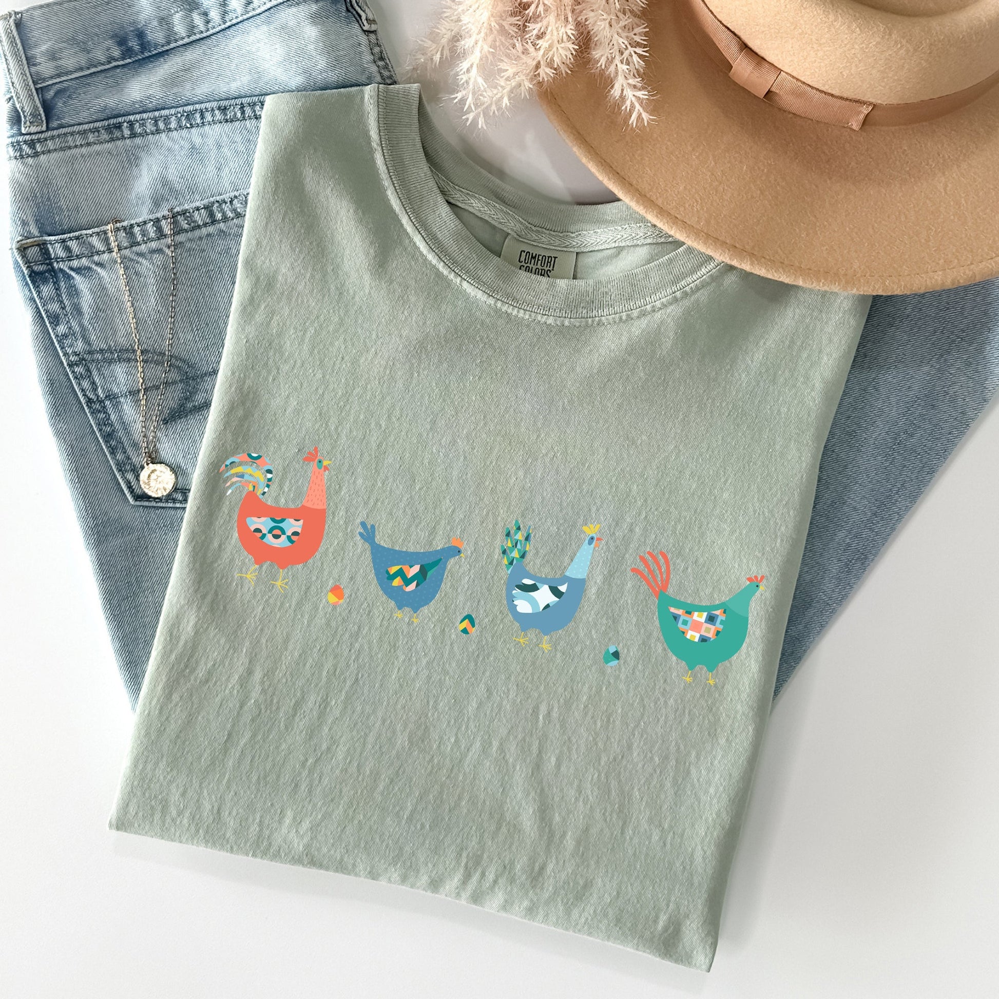 Easter Chickens and Eggs Comfort Colors T-Shirt | Spring Graphic Tee | Unisex Vintage Soft Cotton – Bay T-Shirt