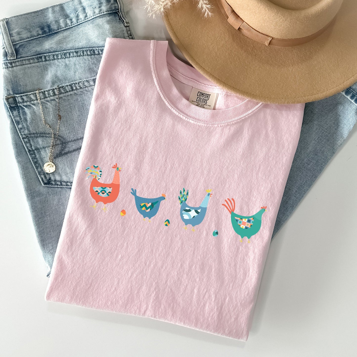 Easter Chickens and Eggs Comfort Colors T-Shirt | Spring Graphic Tee | Unisex Vintage Soft Cotton – Blossom T-Shirt