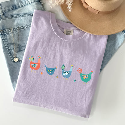 Easter Chickens and Eggs Comfort Colors T-Shirt | Spring Graphic Tee | Unisex Vintage Soft Cotton – Orchid T-Shirt