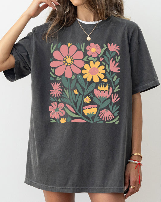 Boho Vintage Flowers - Comfort Colors TShirt – Pepper Dark Gray T-Shirt