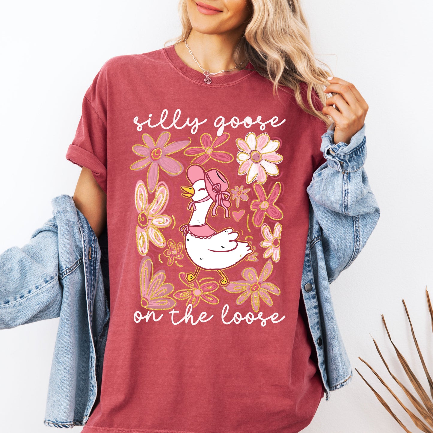 Silly Goose on the Loose T-Shirt | Funny Spring Boho Shirt for Women – Crimson Red T-Shirt