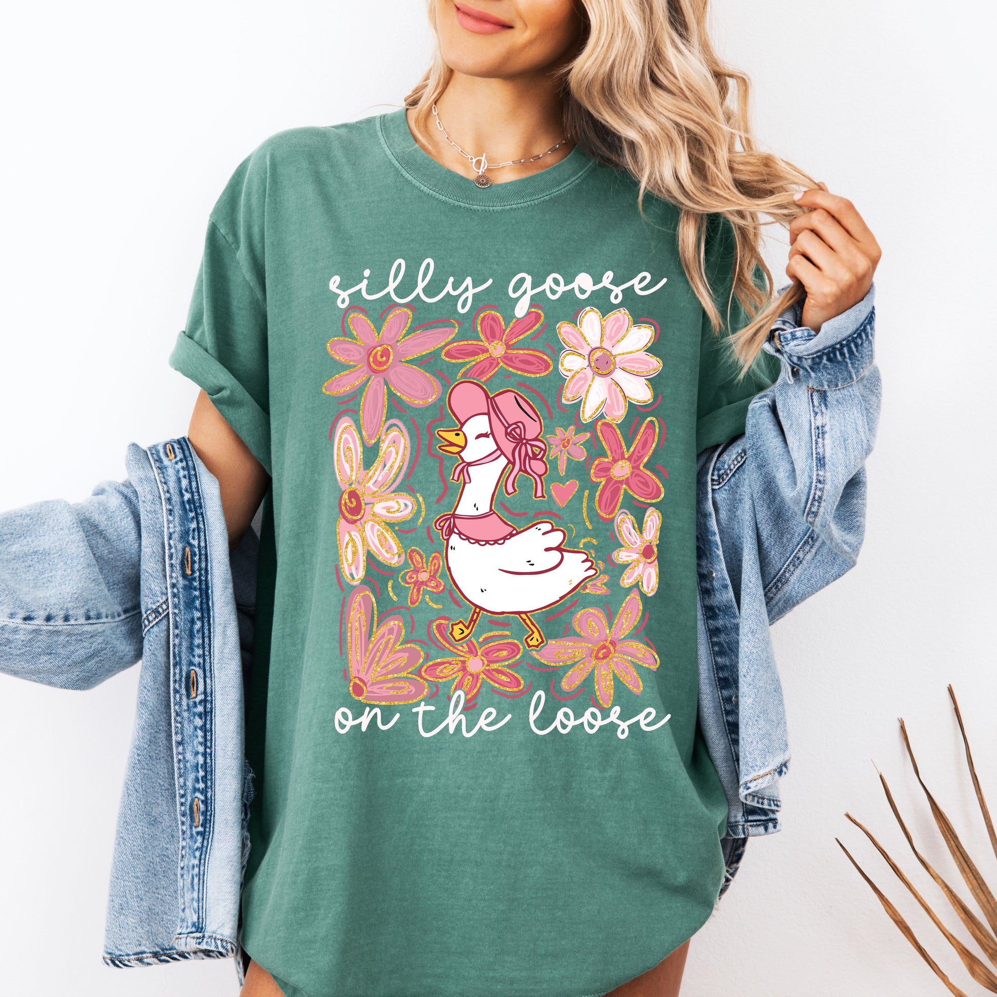 Silly Goose on the Loose T-Shirt | Funny Spring Boho Shirt for Women – Light Green T-Shirt
