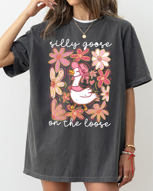Silly Goose on the Loose T-Shirt | Funny Spring Boho Shirt for Women – Pepper Dark Gray T-Shirt