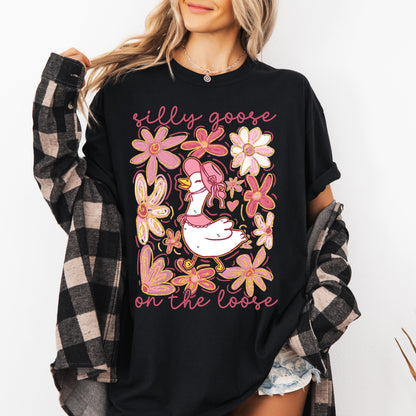 Silly Goose on the Loose T-Shirt | Funny Spring Boho Shirt for Women – Black T-Shirt