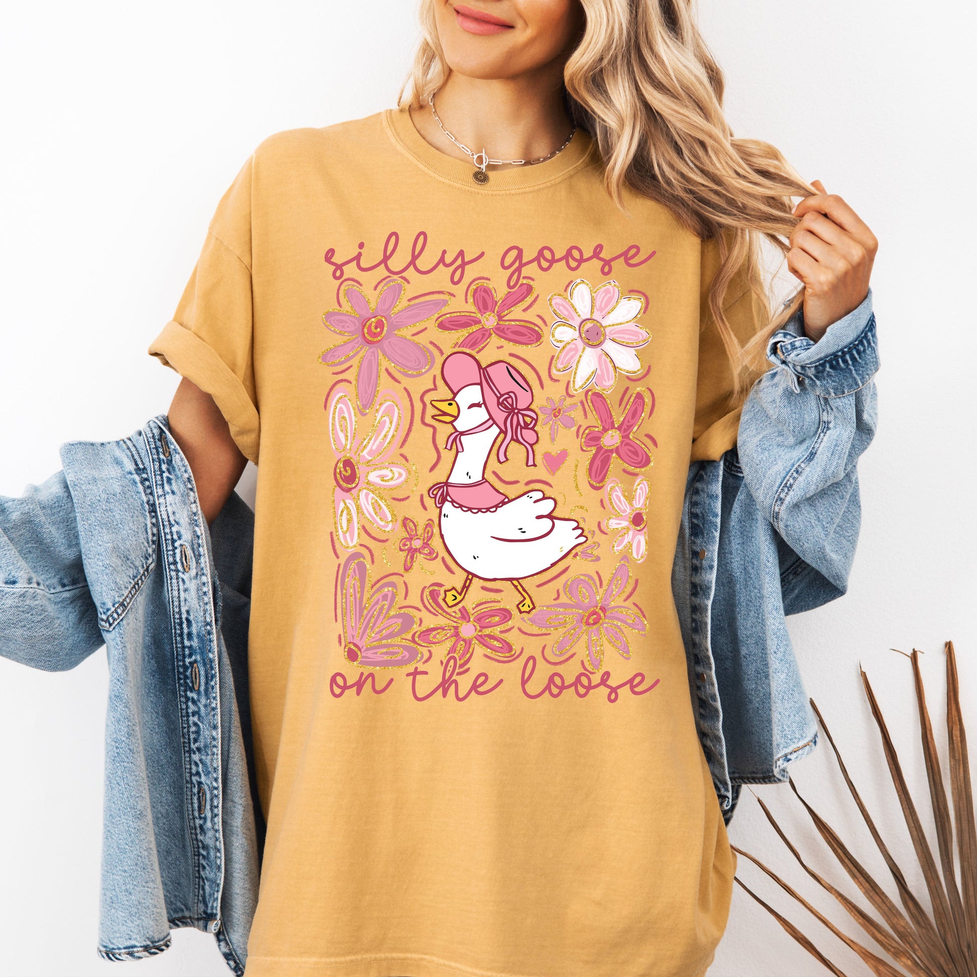 Silly Goose on the Loose T-Shirt | Funny Spring Boho Shirt for Women – Mustard T-Shirt
