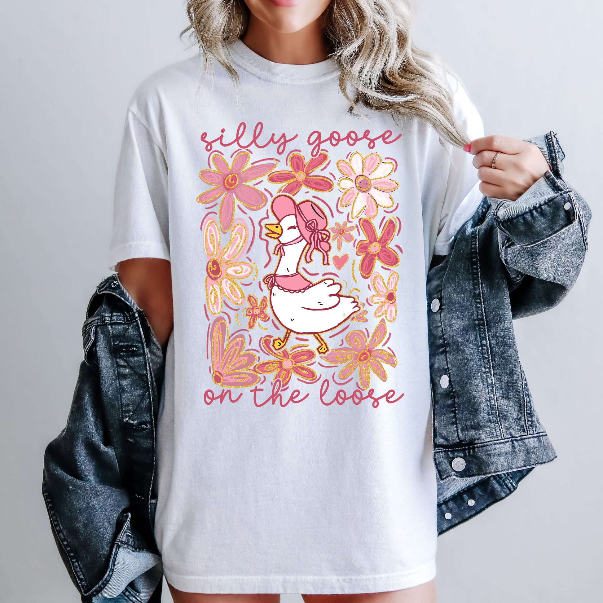 Silly Goose on the Loose T-Shirt | Funny Spring Boho Shirt for Women – White T-Shirt