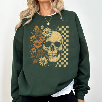 Vintage Skull, Floral, Checkered, Ghost, Halloween, Book, Cat, Western, Pumpkin, Retro, Spooky, Costume, Fall, Graphic Sweatshirt