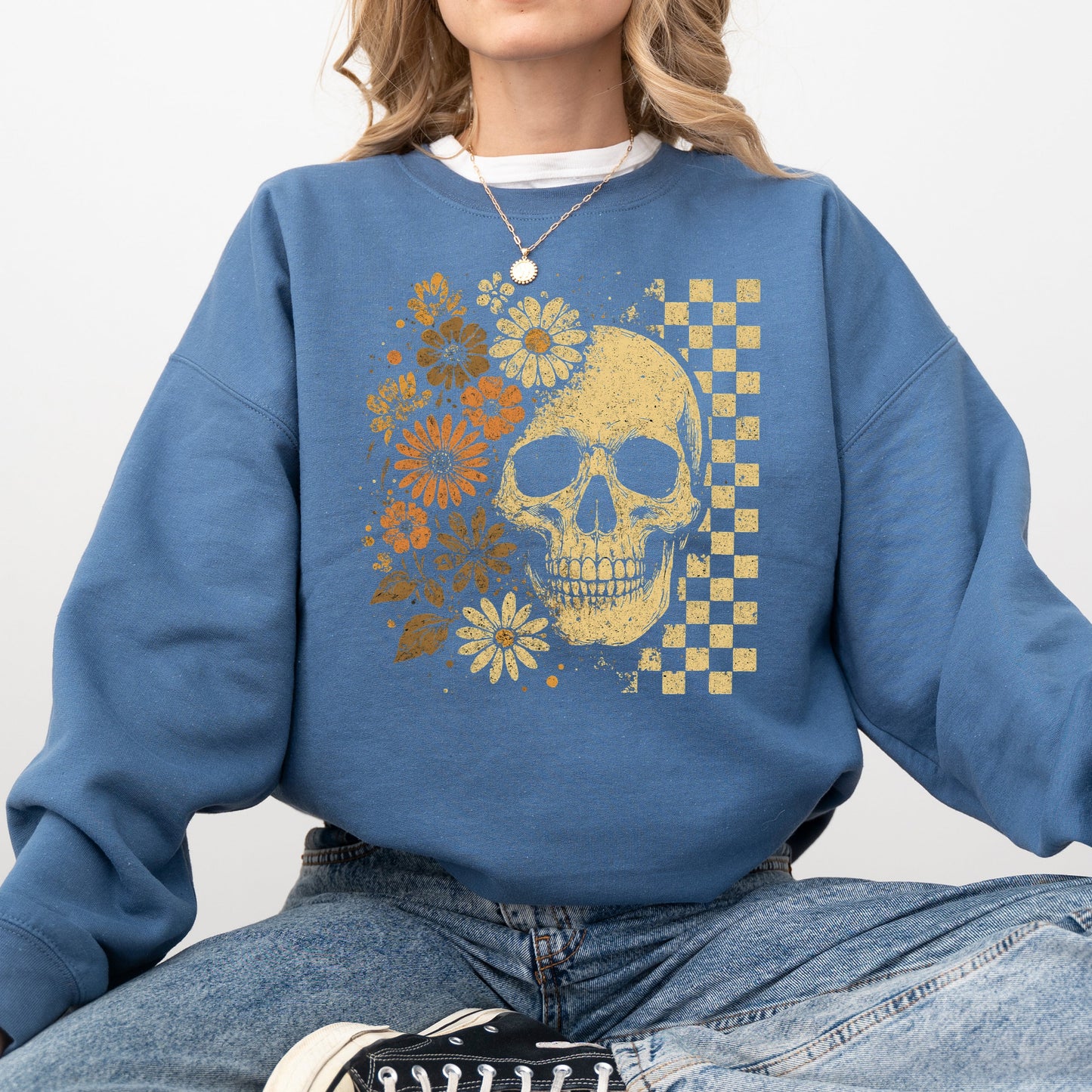 Vintage Skull, Floral, Checkered, Ghost, Halloween, Book, Cat, Western, Pumpkin, Retro, Spooky, Costume, Fall, Graphic Sweatshirt