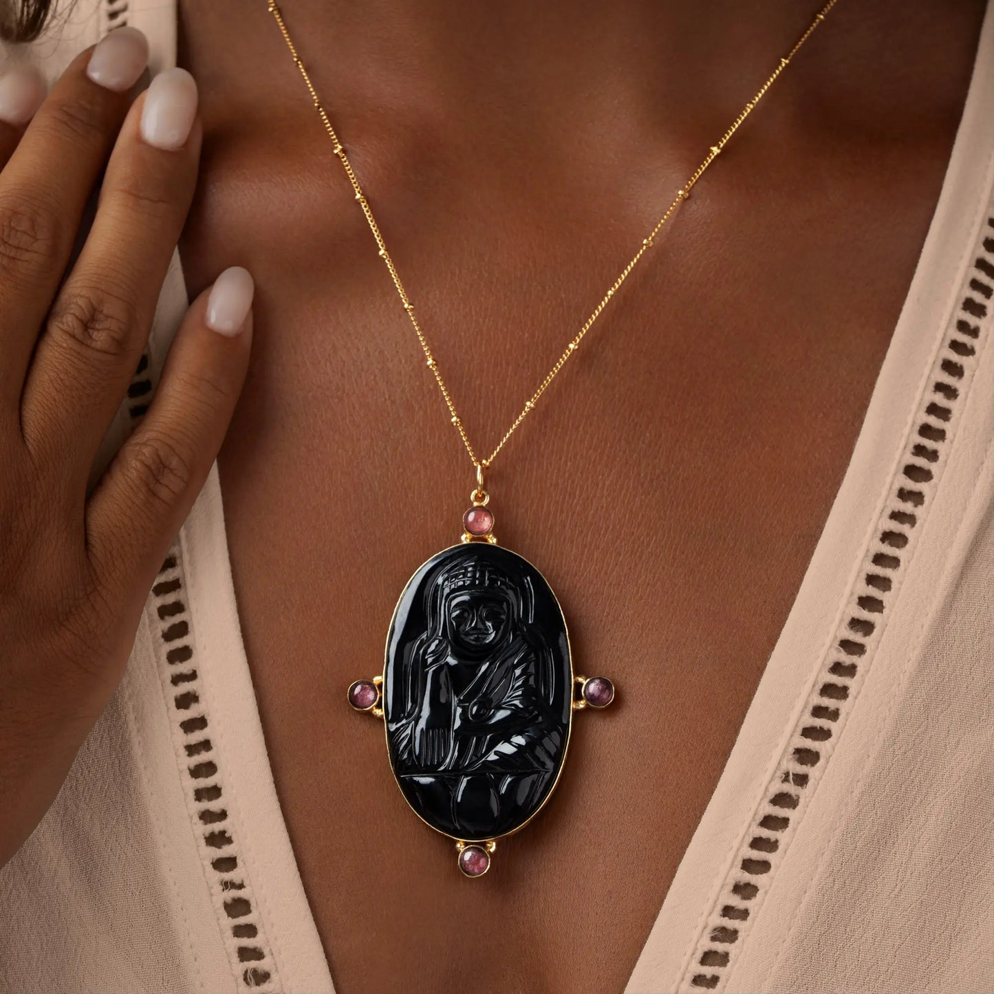 Peaceful Radiance Buddha Onyx & Tourmaline Necklace – Necklaces - Womens