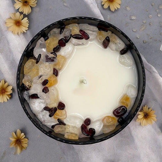 Sunshower Mist Crystal Candle with Garnet, Quartz, & Citrine | Coconut-Soy Wax Candle, 9oz