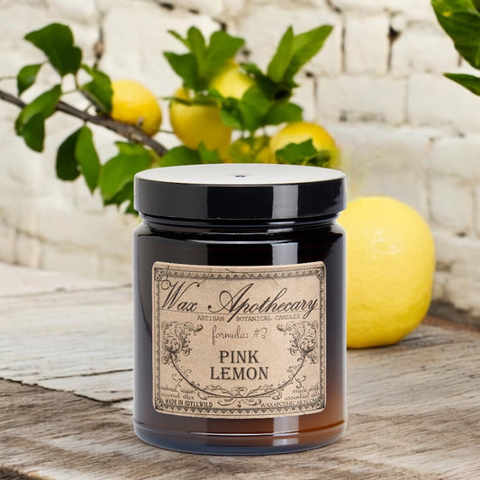 6 oz Botanical Candle in Amber Glass Jar - Pink Lemon – Candle