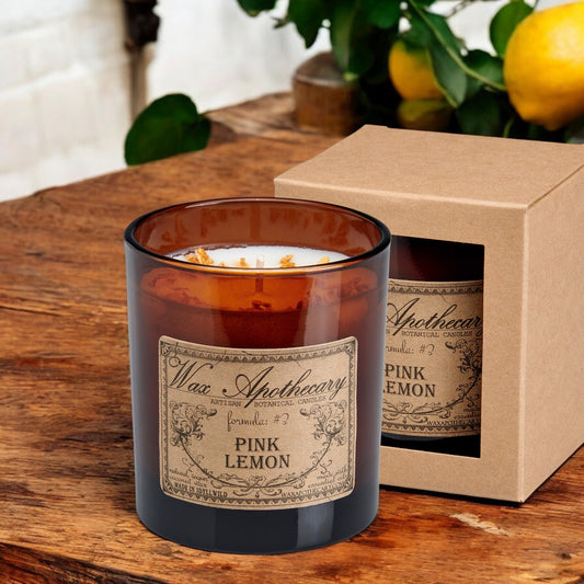9 oz Pink Lemon Artisan Amber Glass Candle – Candle