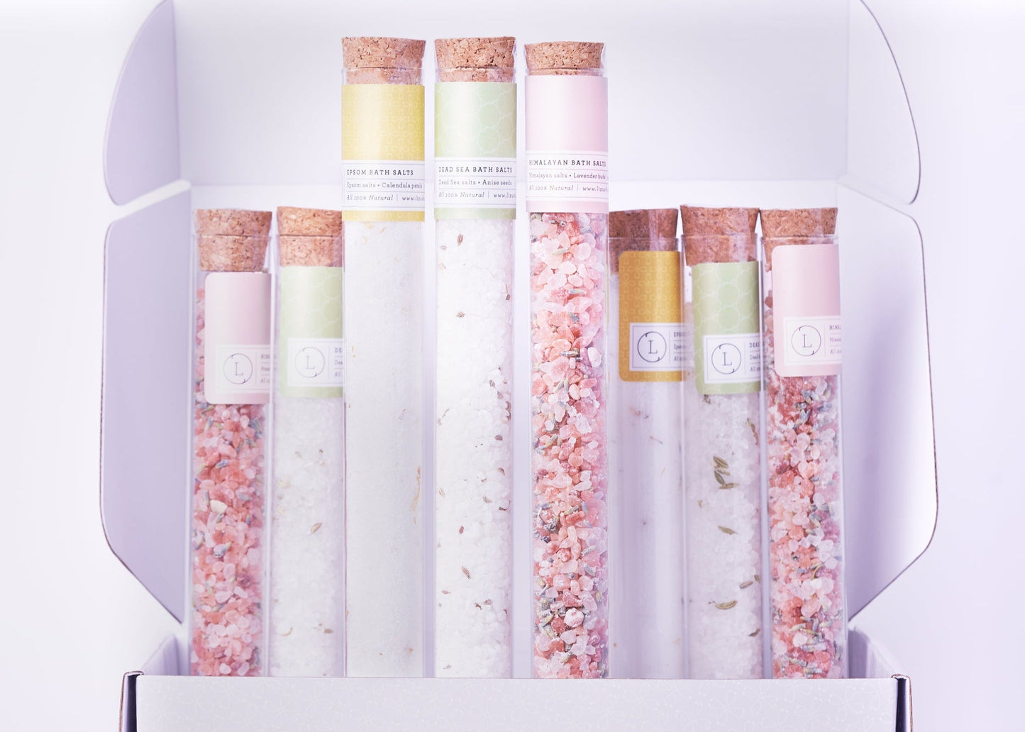 Natural Bath Salts Gift set in 8 Glass Tubes, Luxurious Bath Experience – FAVORS