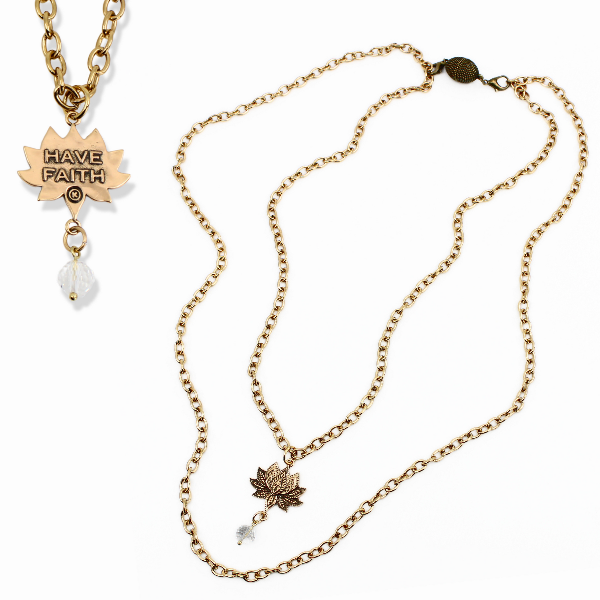 Have Faith Essential Necklace – Lotus Flower Antique Gold essential