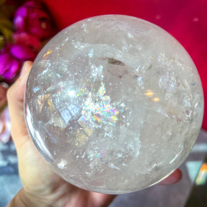 Rainbow Quartz Sphere – 4.5" Crystal Ball with Stand (1864g) –