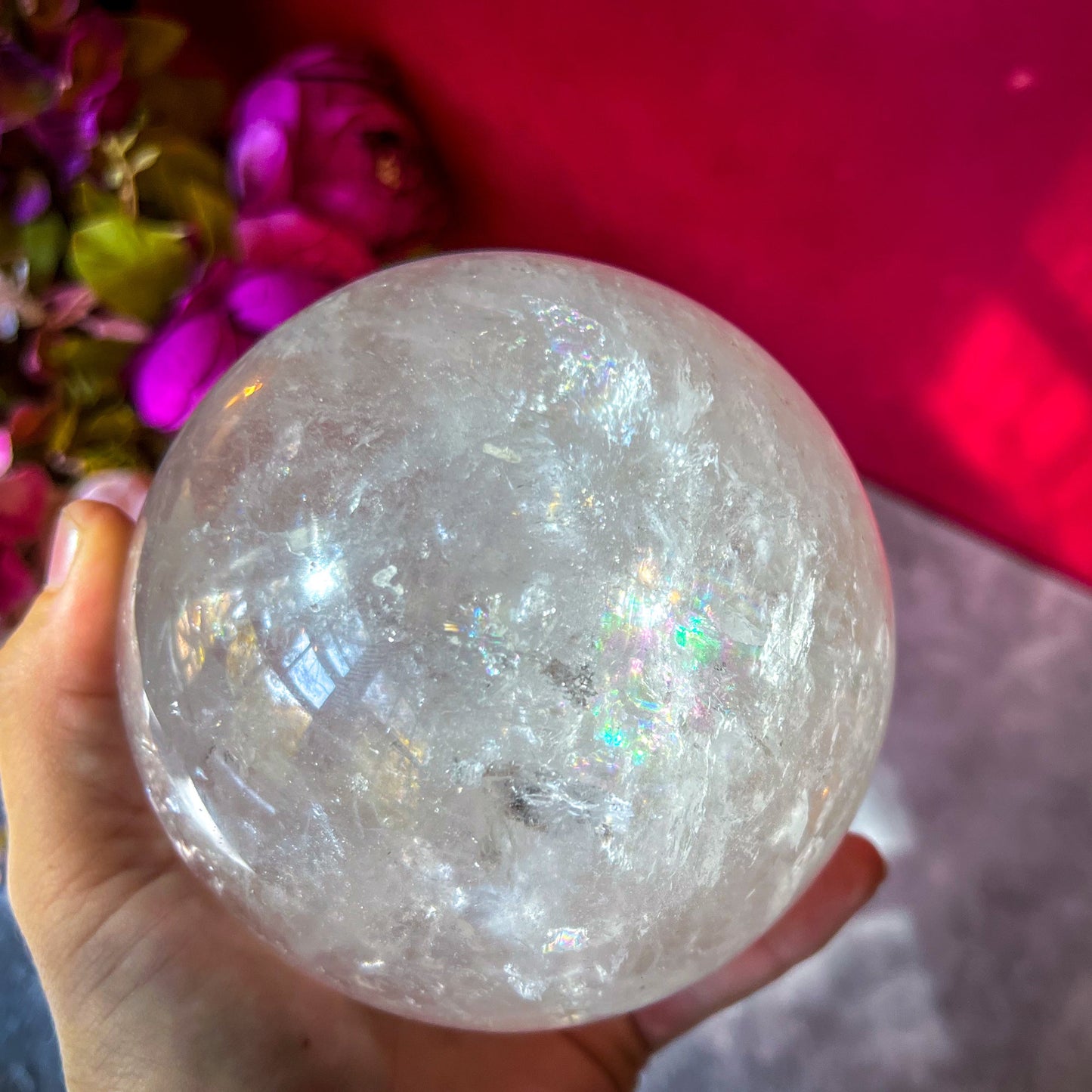 Rainbow Quartz Sphere – 4.5" Crystal Ball with Stand (1864g) –