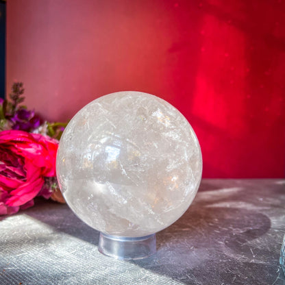 Rainbow Quartz Sphere – 4.5" Crystal Ball with Stand (1864g) –