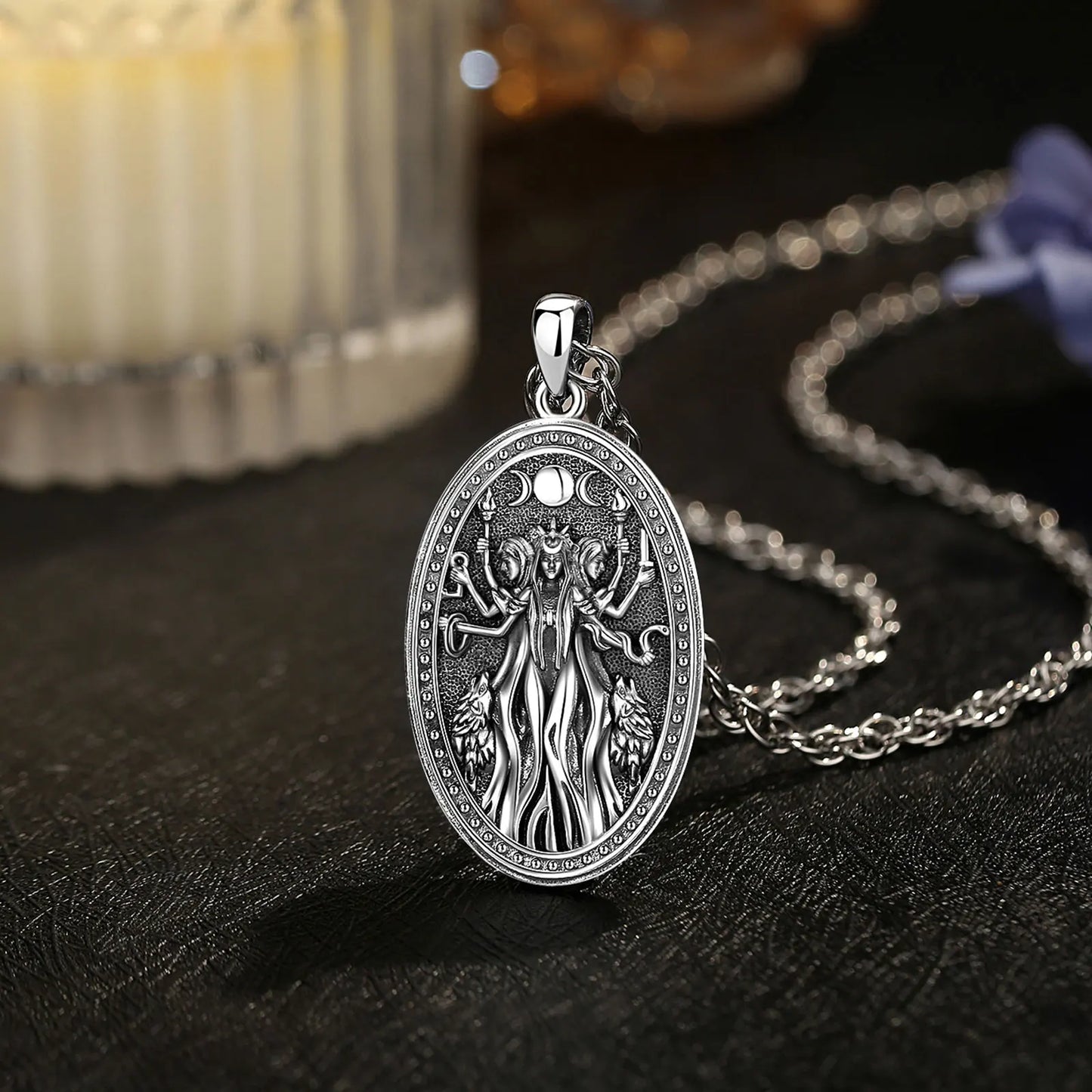 Triple Moon Goddess Sterling Silver Necklace – 925 sterling silver