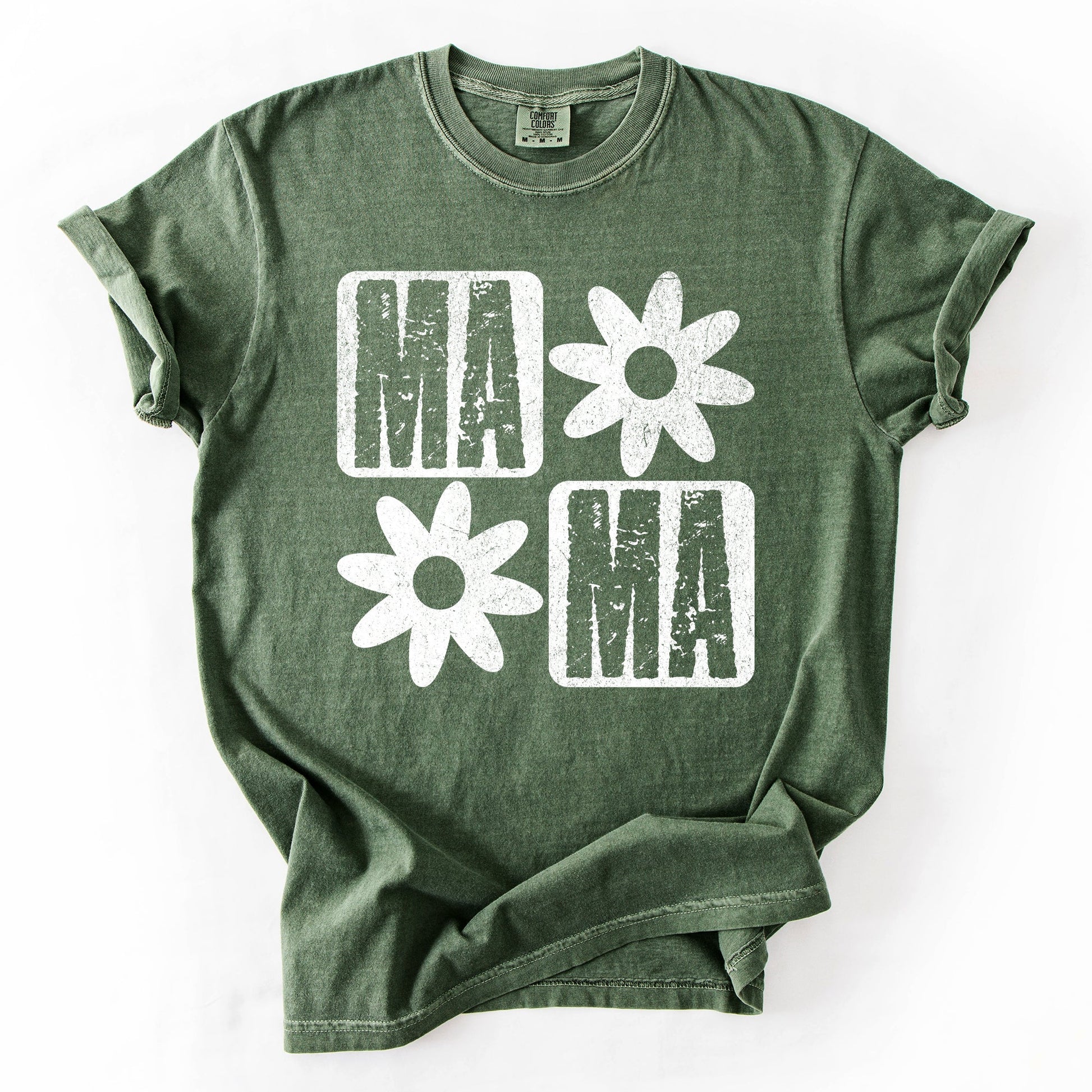 Mama, Minimalist, Graphic, Flowers, Mother's Day Tshirt Comfort Colors T-Shirt – Moss Green T-Shirt