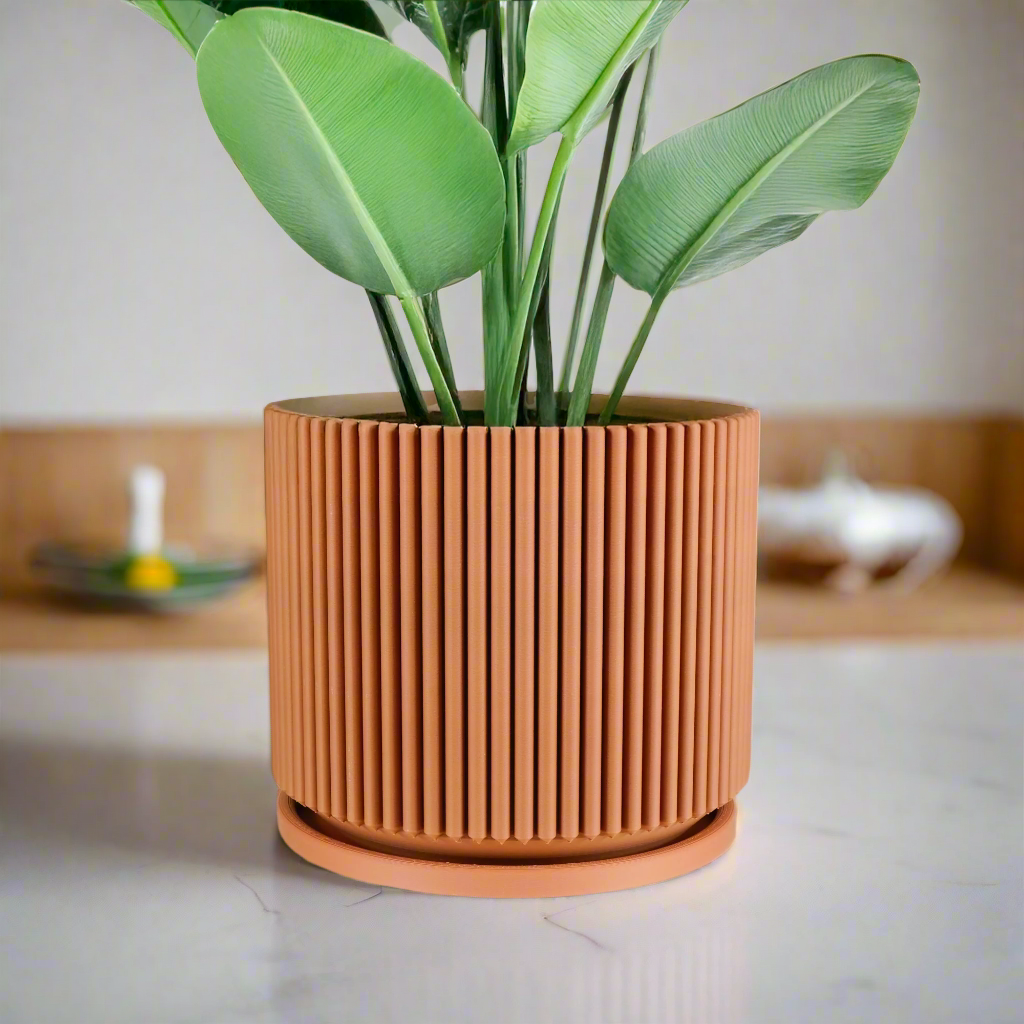 Mid-Century Ribbed Planter | 3D Printed Modern Plant Pot – Pots & Planters
