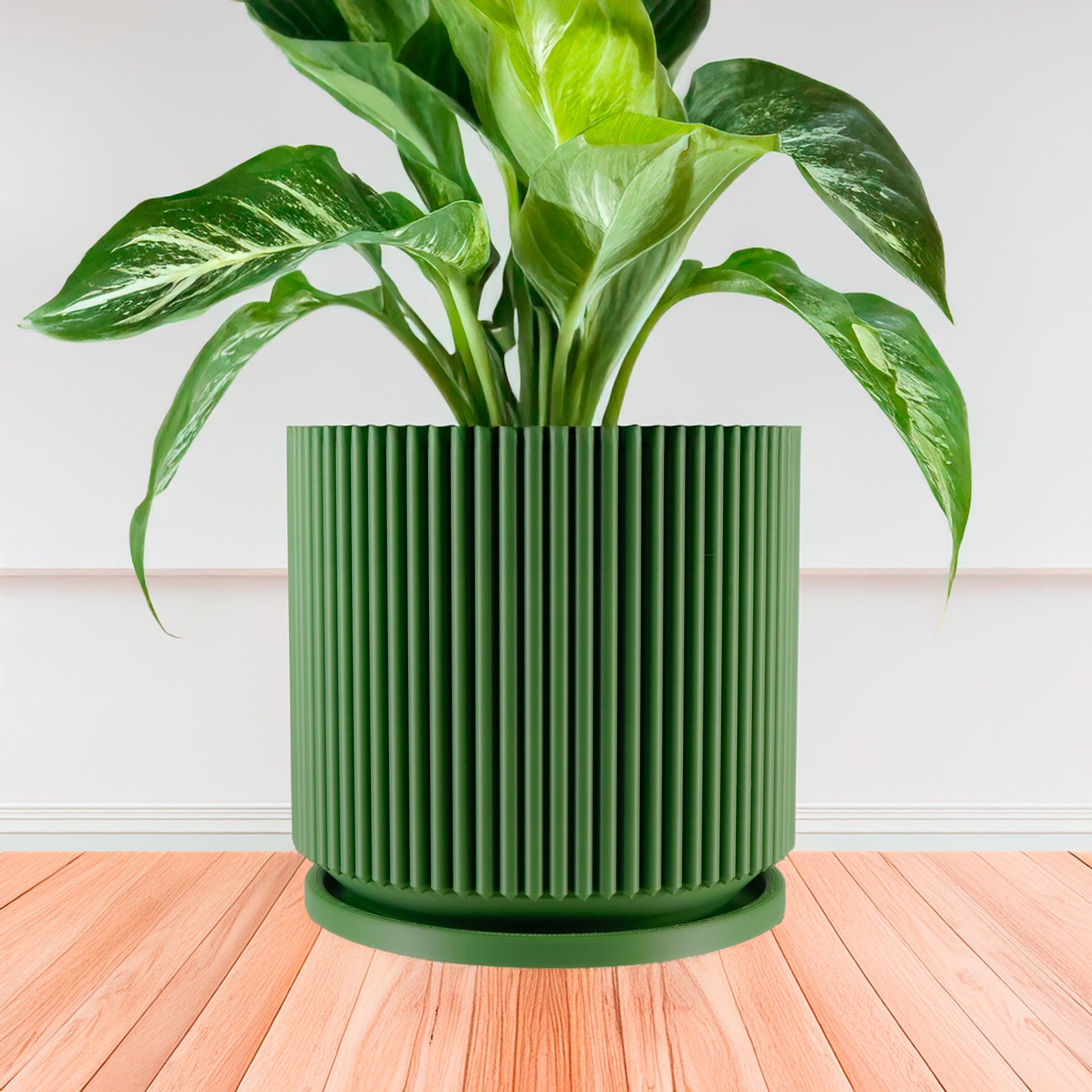 Mid-Century Ribbed Planter | 3D Printed Modern Plant Pot – Green Pots & Planters
