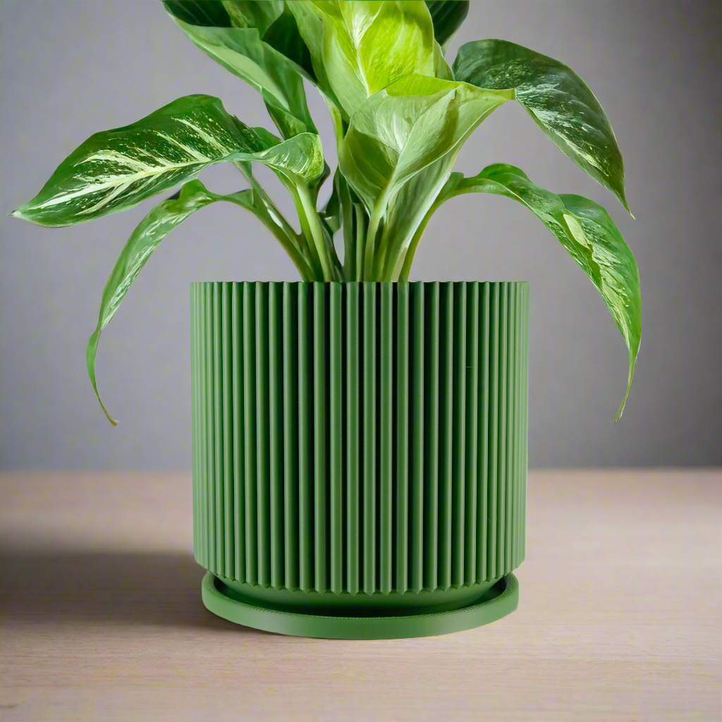 Mid-Century Ribbed Planter | 3D Printed Modern Plant Pot – Pots & Planters