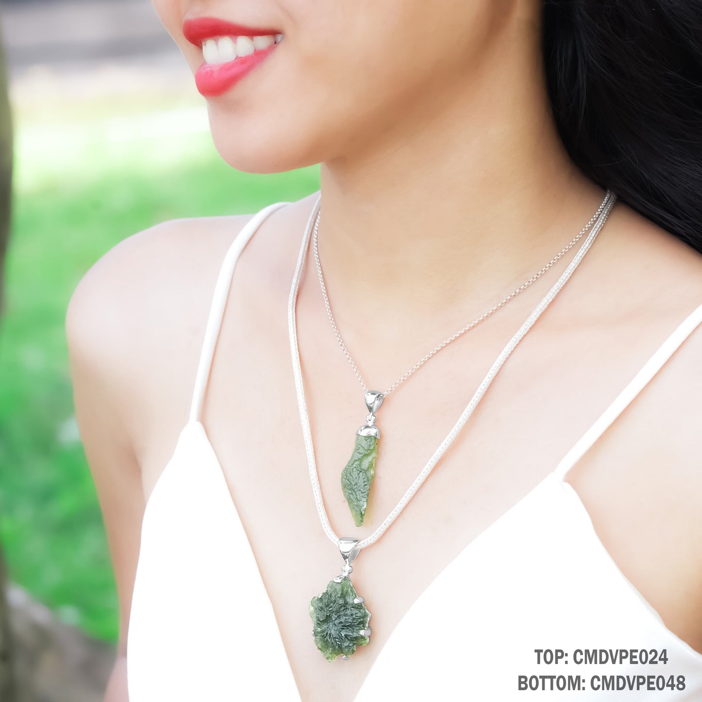 Starborn Rough Moldavite Single Chop Pendant in Sterling Silver