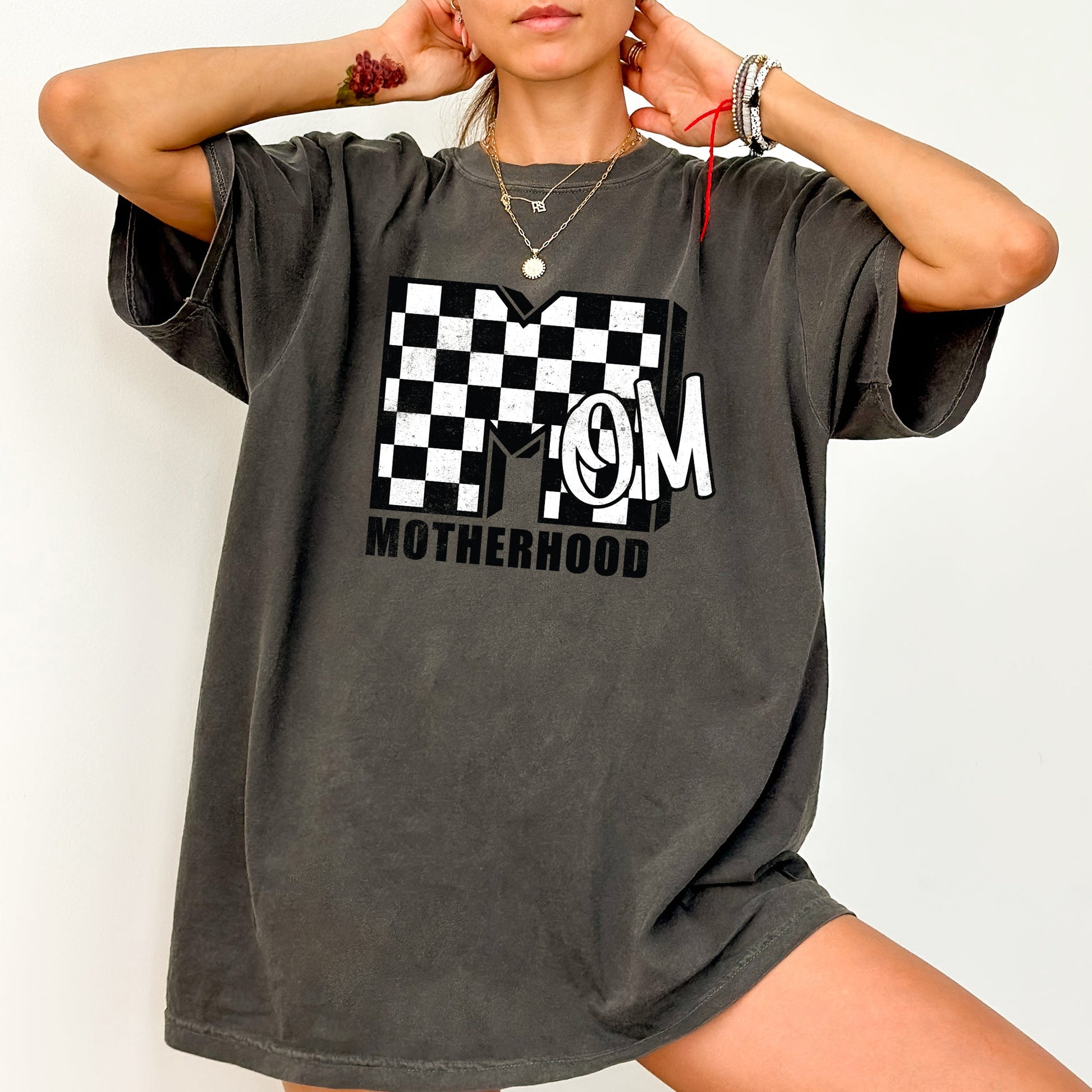Mom, Comfort Colors, Motherhood, MTV, Retro, Checkerboard, Comfort Colors Tshirt – Pepper Dark Gray T-Shirt