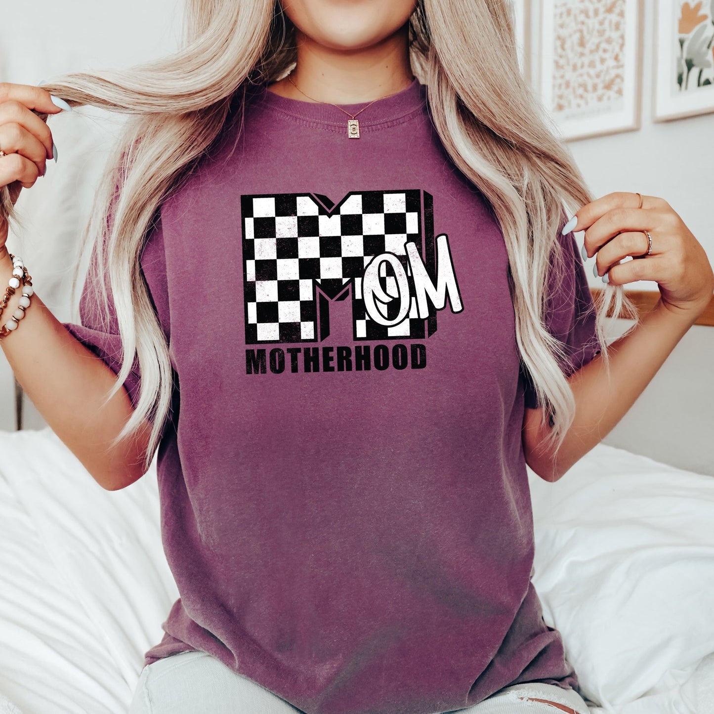 Mom, Comfort Colors, Motherhood, MTV, Retro, Checkerboard, Comfort Colors Tshirt – Berry T-Shirt