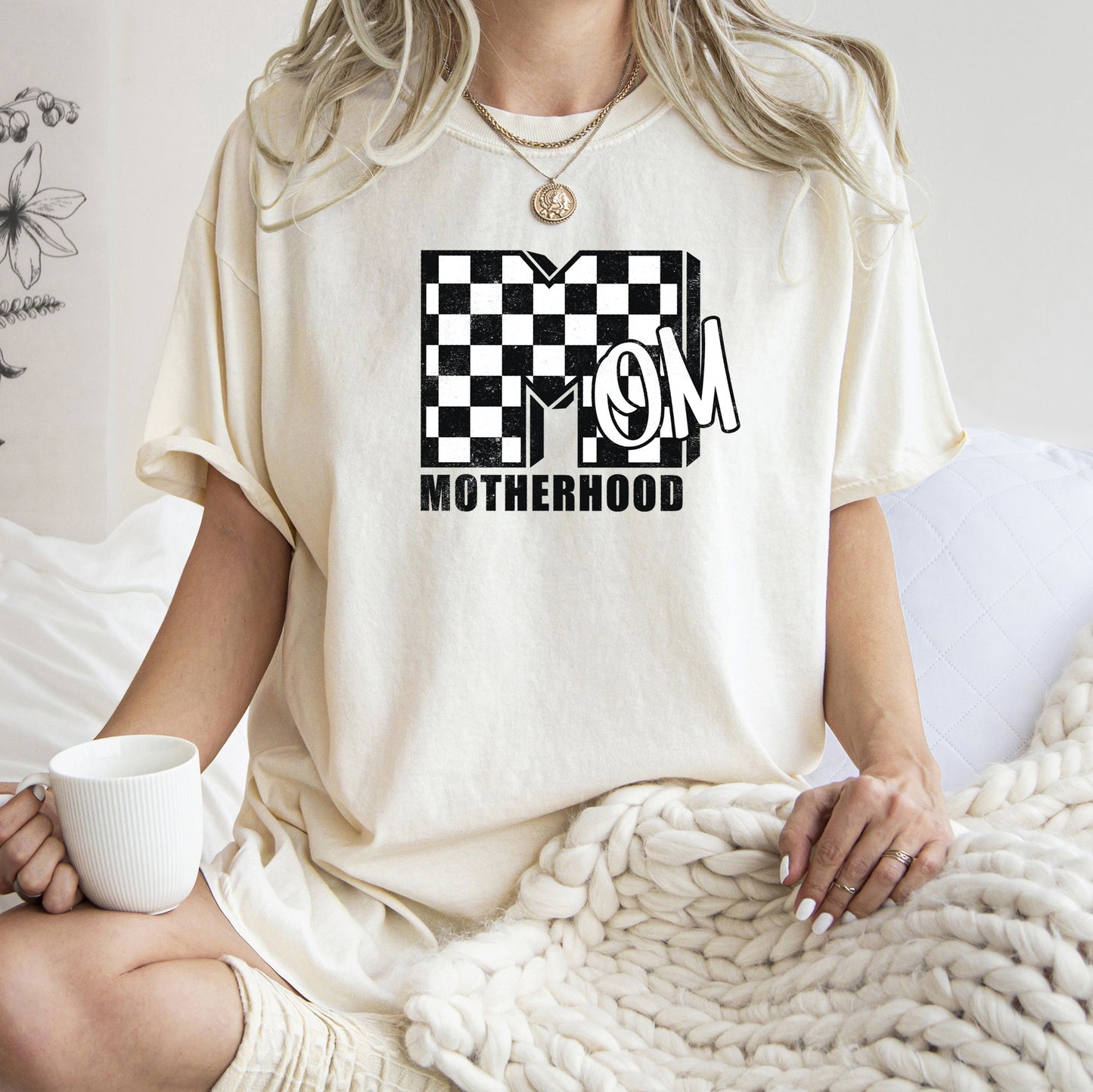 Mom, Comfort Colors, Motherhood, MTV, Retro, Checkerboard, Comfort Colors Tshirt – Ivory Cream T-Shirt