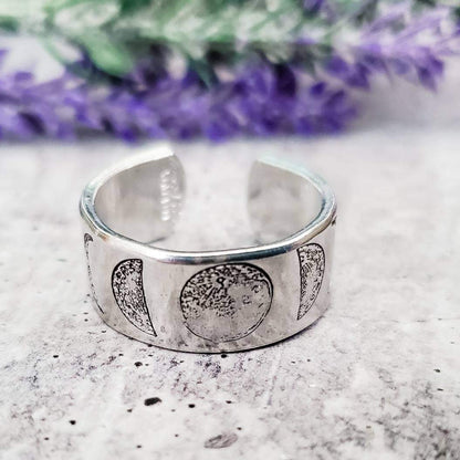 Moon Phases Celestial Silver Ring – Hand Stamped Lunar Jewelry