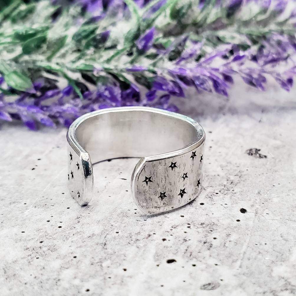 Moon Phases Celestial Silver Ring – Hand Stamped Lunar Jewelry