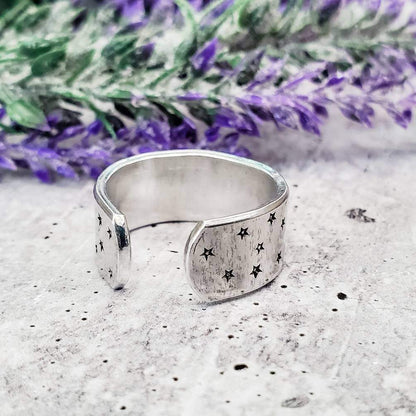 Moon Phases Celestial Silver Ring – Hand Stamped Lunar Jewelry