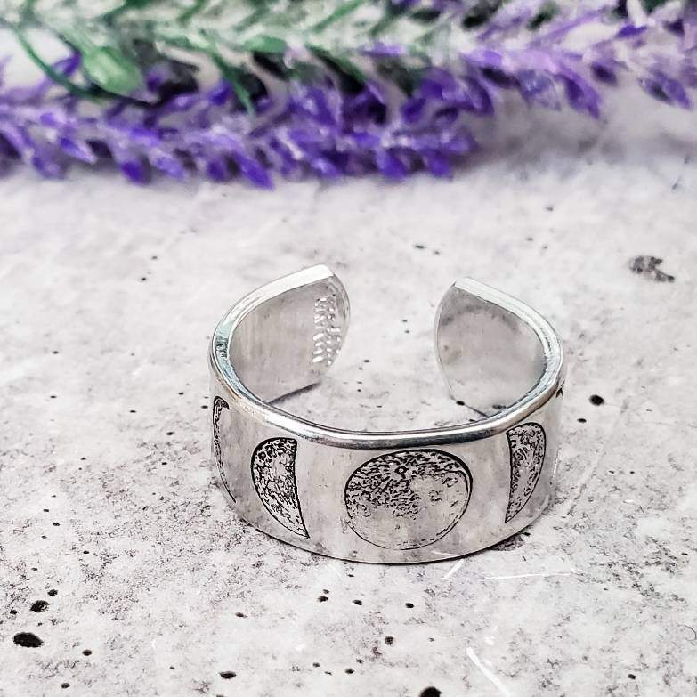 Moon Phases Celestial Silver Ring – Hand Stamped Lunar Jewelry