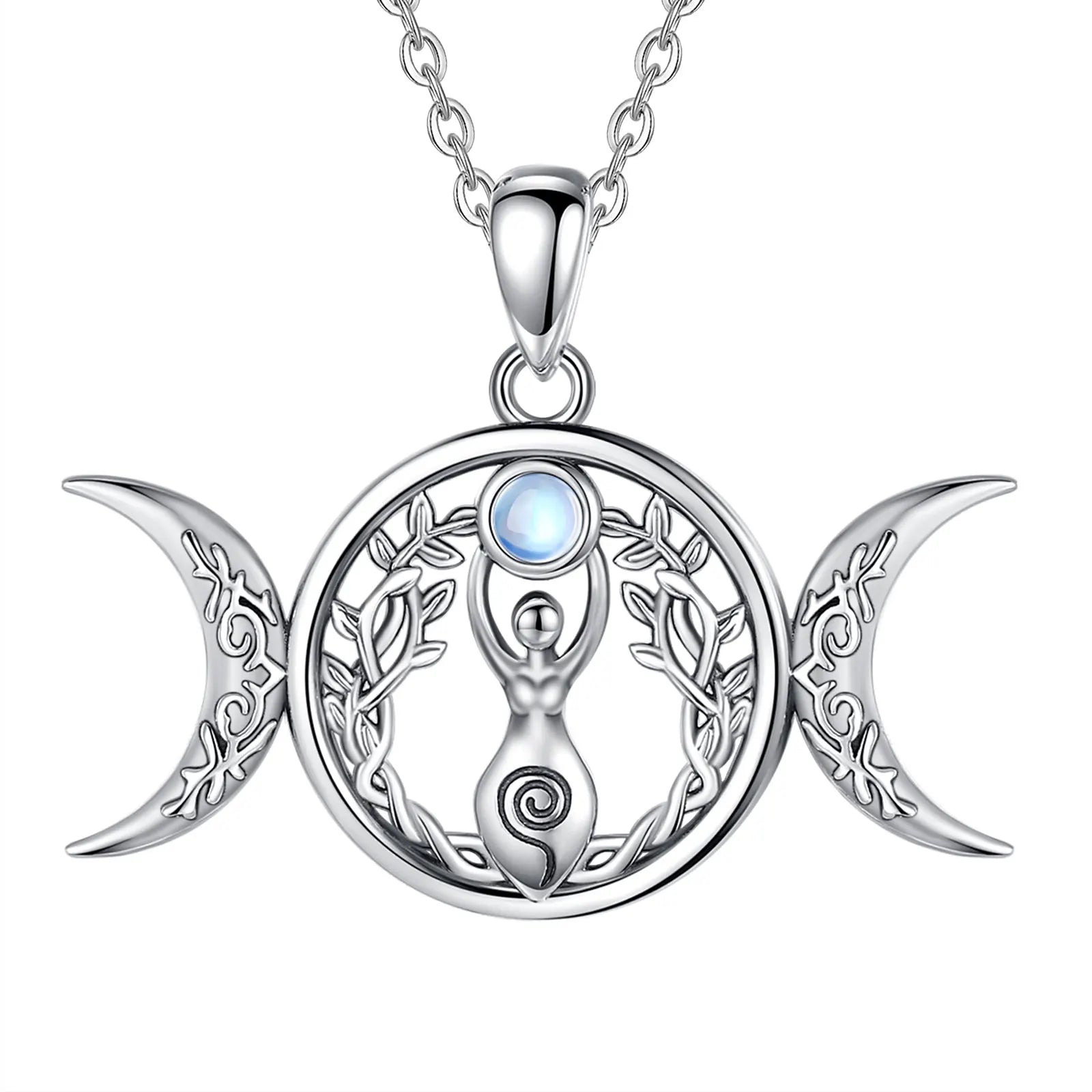 Moonstone Triple Moon Goddess Sterling Silver Necklace – with 18inch chain 925 sterling silver