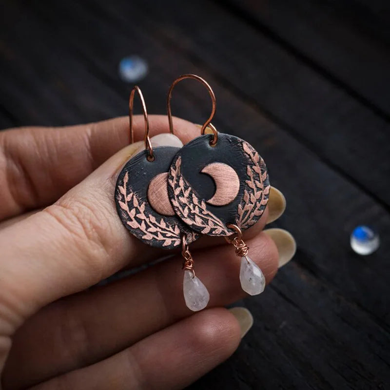 Moonstone Moon Leaf Earrings