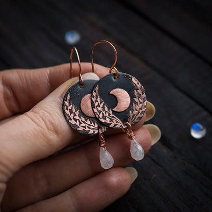 Moonstone Moon Leaf Earrings