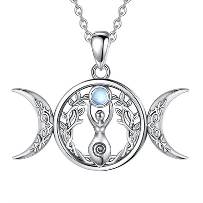 Moonstone Triple Moon Goddess Sterling Silver Necklace – with 20inch chain 925 sterling silver