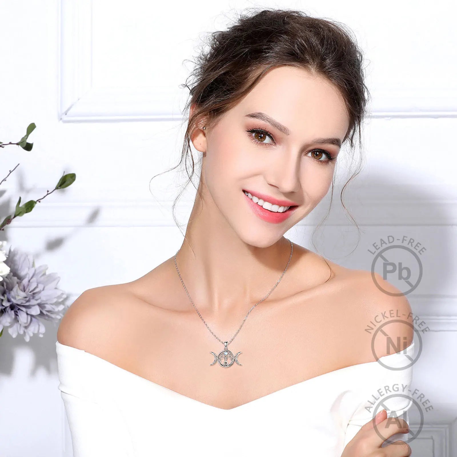 Moonstone Triple Moon Goddess Sterling Silver Necklace – 925 sterling silver