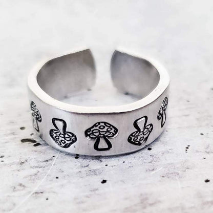 Mushroom Silver Ring – Hand Stamped Nature-Inspired Jewelry