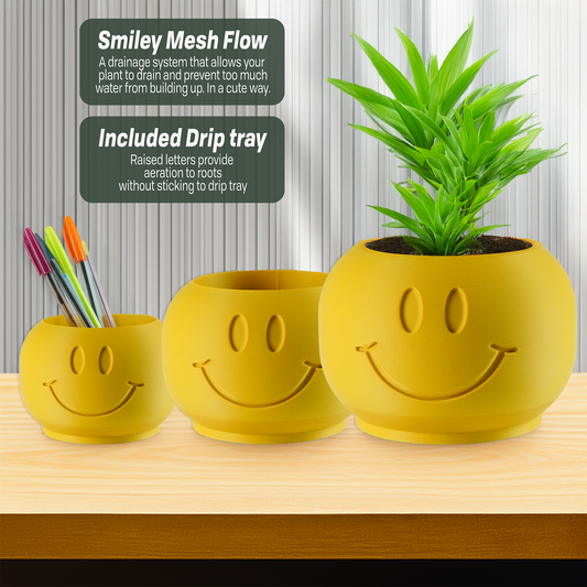 Happy Sprout Smiley Face Planter with Drainage & Drip Tray – Greige