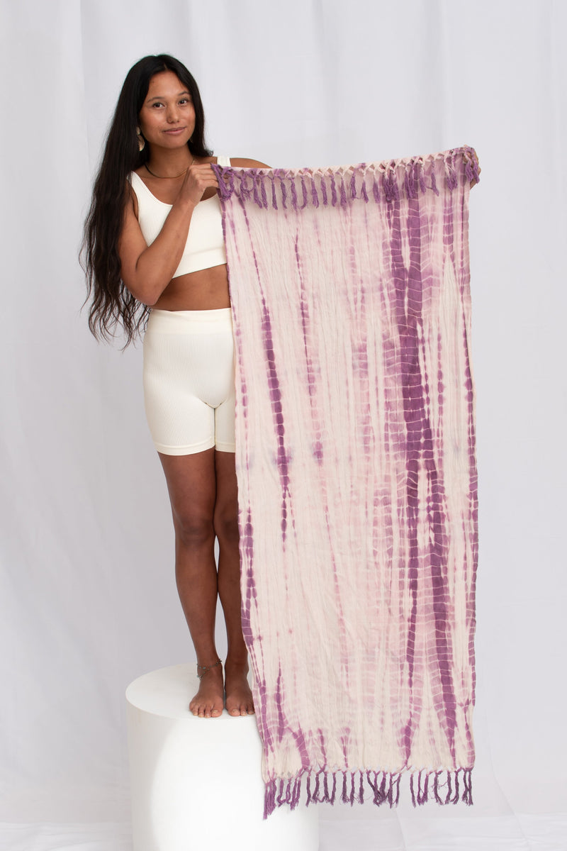 Organic Herbal Yoga Towel - Naturally Dyed Cotton 70x25 – Amethyst Shibori Towels