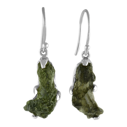 Moldavite Earrings Sterling Silver Raw Crystal Dangle, with authentication! – Large Crystal Earrings