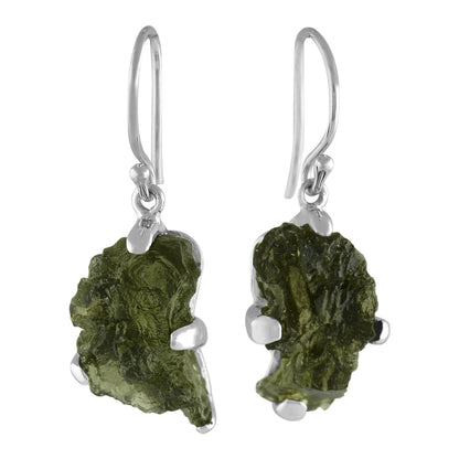 Moldavite Earrings Sterling Silver Raw Crystal Dangle, with authentication! – Crystal Earrings
