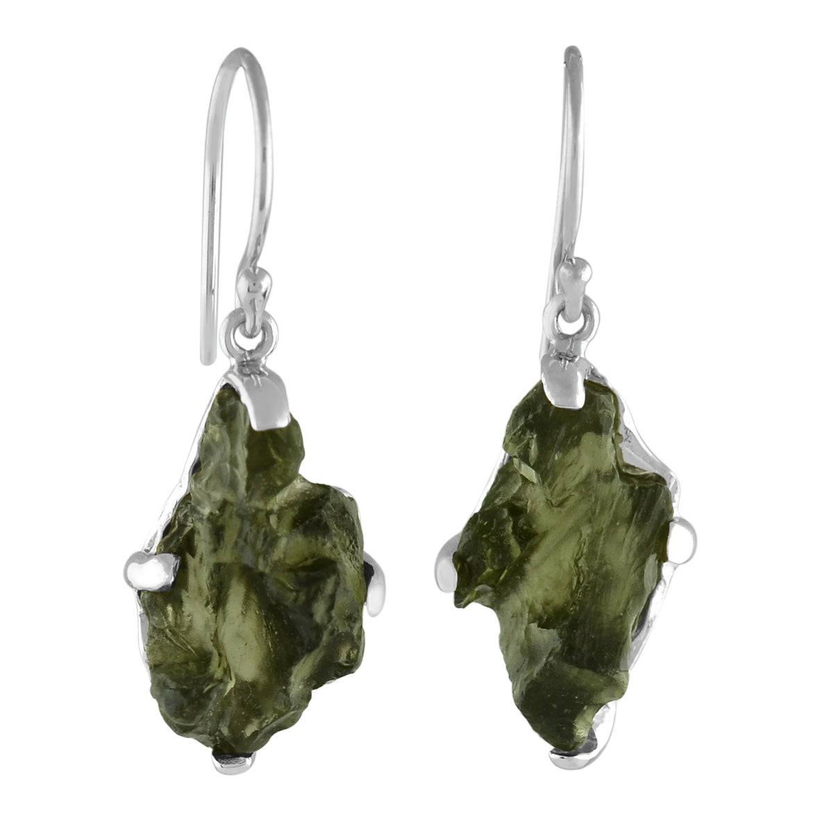 Moldavite Earrings Sterling Silver Raw Crystal Dangle, with authentication! – Crystal Earrings