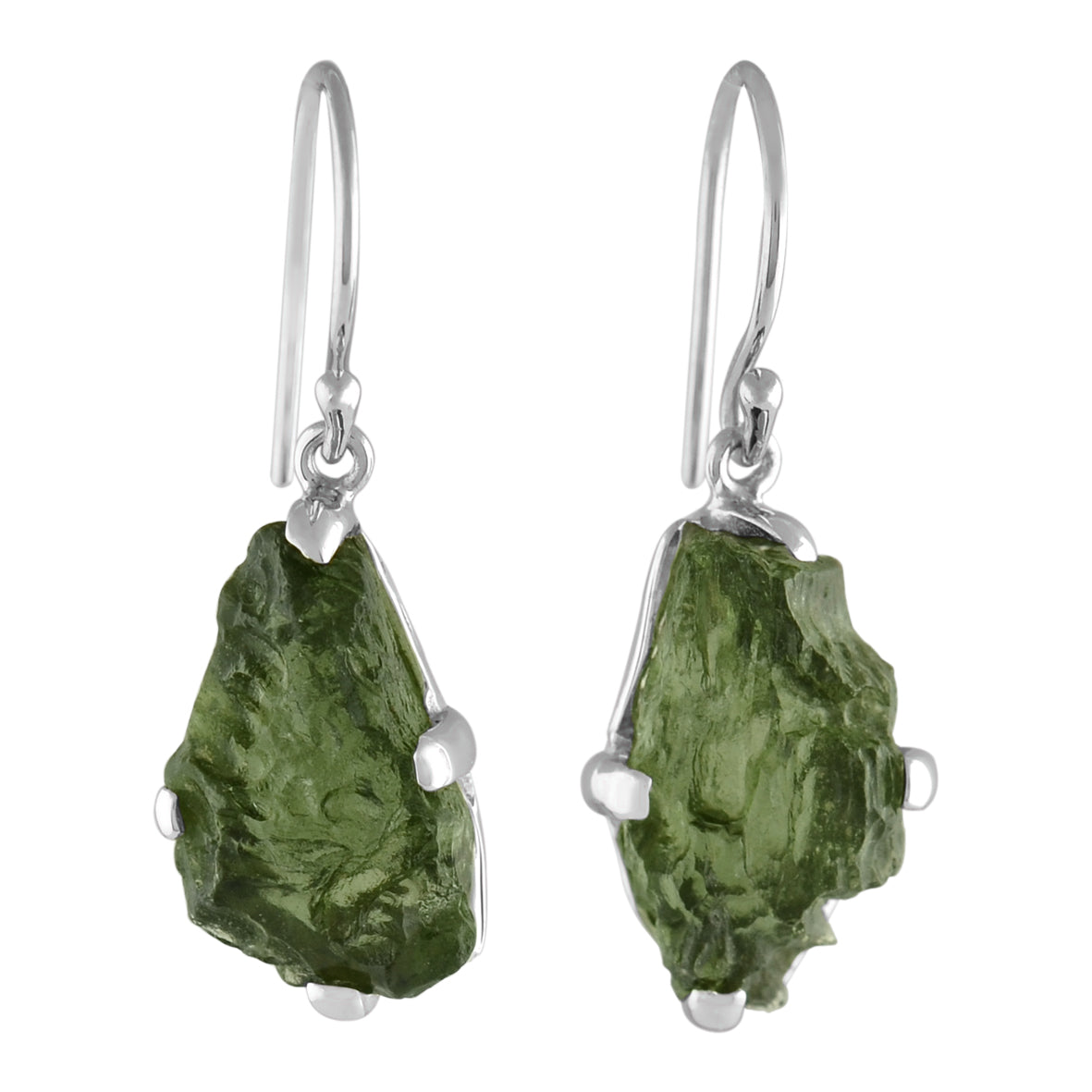 Moldavite Earrings Sterling Silver Raw Crystal Dangle, with authentication! – Crystal Earrings