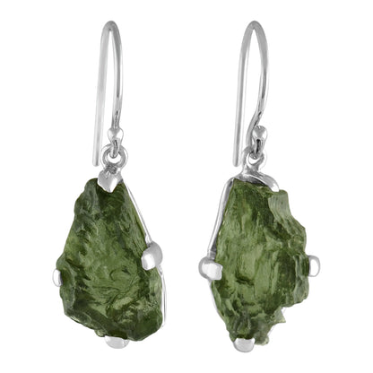 Moldavite Earrings Sterling Silver Raw Crystal Dangle, with authentication! – Crystal Earrings